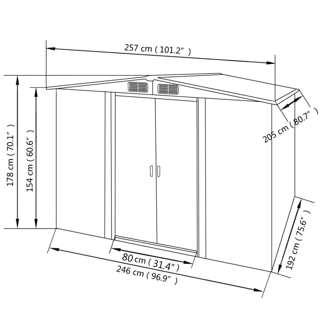 Garden Storage Shed Green Metal 257 x 205 x 178 cm